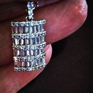 3/4"x1/2" Rounded Baguettes & Round White CZ Necklace